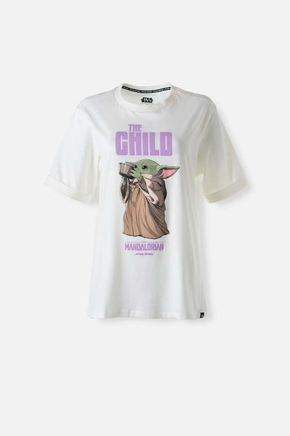  CAMISETA DE MANDALORIAN CUELLO REDONDO MARFIL PARA MUJER
