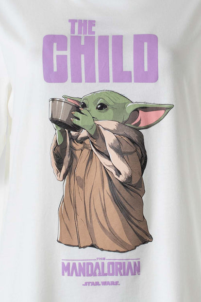  CAMISETA DE MANDALORIAN CUELLO REDONDO MARFIL PARA MUJER
