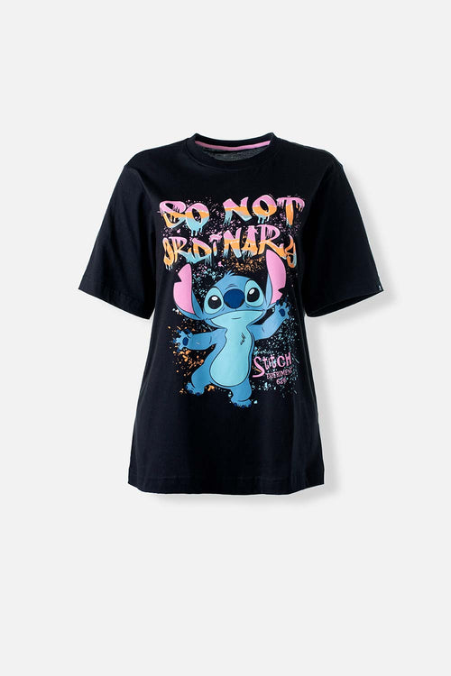 Card slide image -  CAMISETA DE STITCH NEGRA ESTAMPADA EN FRENTE PARA MUJER