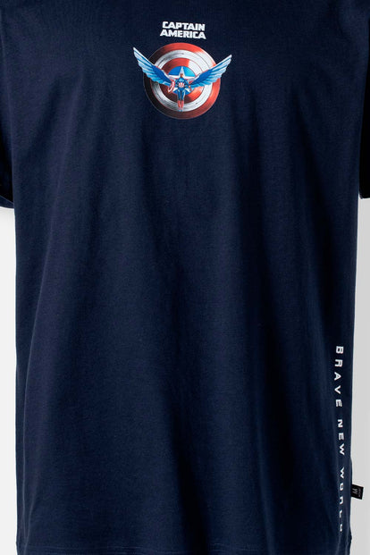  CAMISETA DEL CAPITÁN AMÉRICA AZUL OSCURA MANGA CORTA PARA HOMBRE
