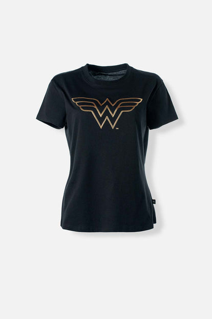  CAMISETA DE WONDER WOMAN MANGA CORTA NEGRA PARA MUJER