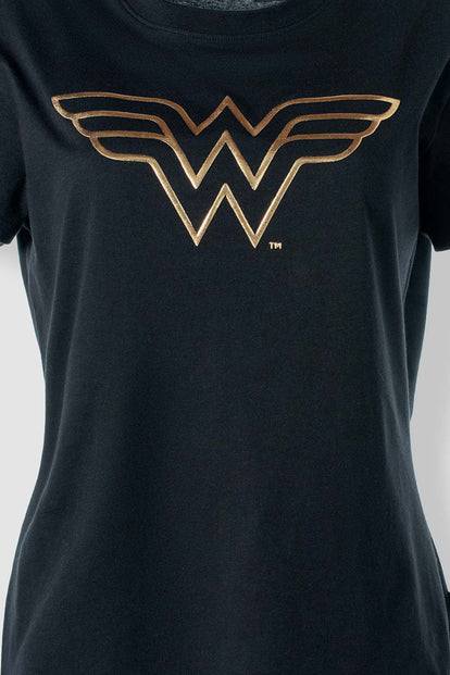  CAMISETA DE WONDER WOMAN MANGA CORTA NEGRA PARA MUJER