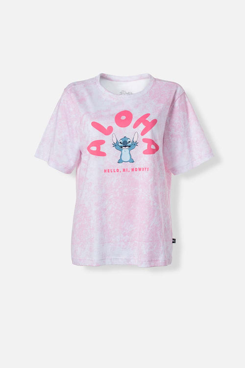 Card slide image -  CAMISETA DE STITCH ROSADA ESTAMPADA EN FRENTE PARA MUJER