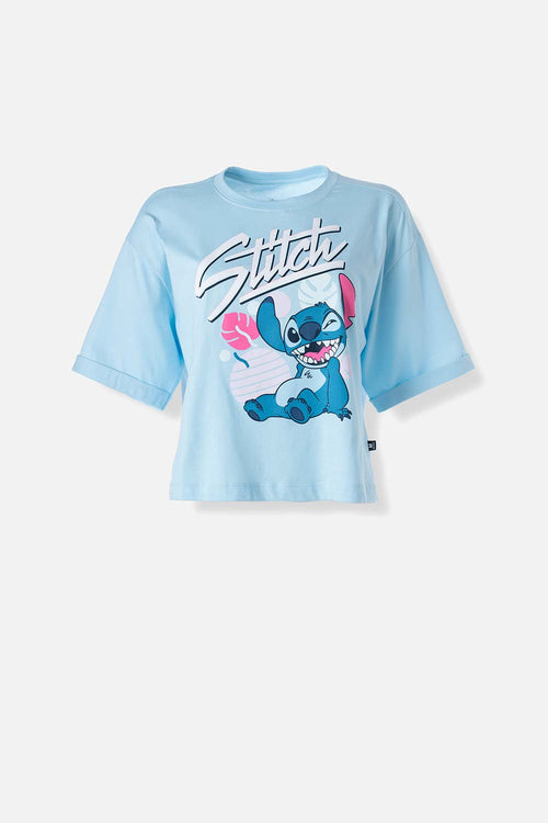 Card slide image -  CAMISETA DE STITCH AZUL CLARA MANGA CORTA PARA MUJER