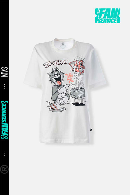 CAMISETA DE TOM Y JERRY CUELLO REDONDO MARFIL PARA MUJER